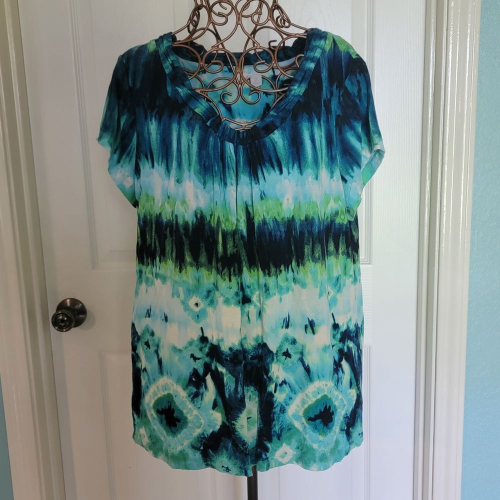 Chico's Blue and Green Abstract Print  Blouse Women's Size 3